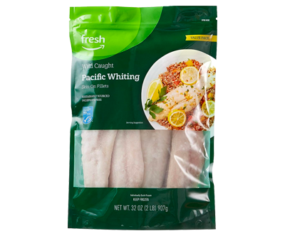 Fresh Brand – Wild Caught Pacific Whiting Skin-On Fillets Value Pack, 2 lb (Frozen)