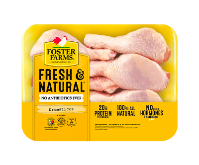 Foster Farms Fresh & Natural Chicken Drumsticks, 20g Protein per 4 oz Serving